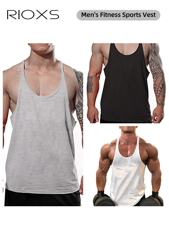 Men's 3 Pack Workout Gym Tank Tops, Running Bodybuilding Training Sleeveless T-Shirt, Spaghetti Strap Muscle Underwear Vest, Y-Back Workout Tank Tops, Lightweight Undershirts For Men, Quick Dry Sleeveless Swim Shirt, Athletic Summer Beach T Shirts