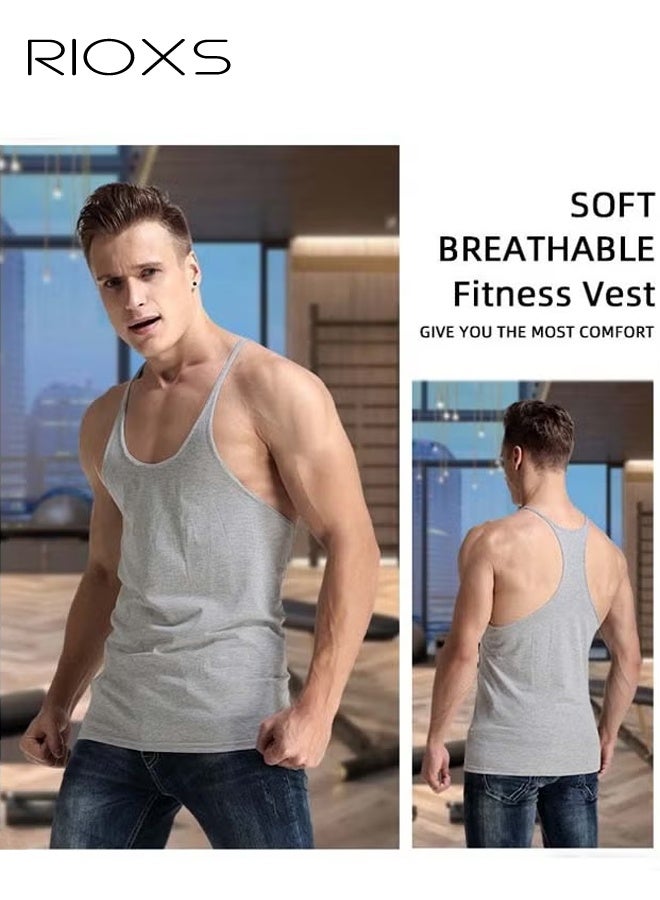 Men's 3 Pack Workout Gym Tank Tops, Running Bodybuilding Training Sleeveless T-Shirt, Spaghetti Strap Muscle Underwear Vest, Y-Back Workout Tank Tops, Lightweight Undershirts For Men, Quick Dry Sleeveless Swim Shirt, Athletic Summer Beach T Shirts