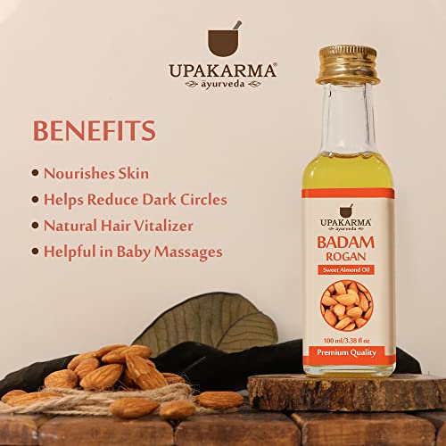 UPAKARMA Cold Pressed Sweet Almond Oil | 100% Pure & Natural Badam Rogan Oil for Face, Skin, Hair & Body | Nourishing & Hydrating Oil – 100 ml (Pack of 2) - Image 5