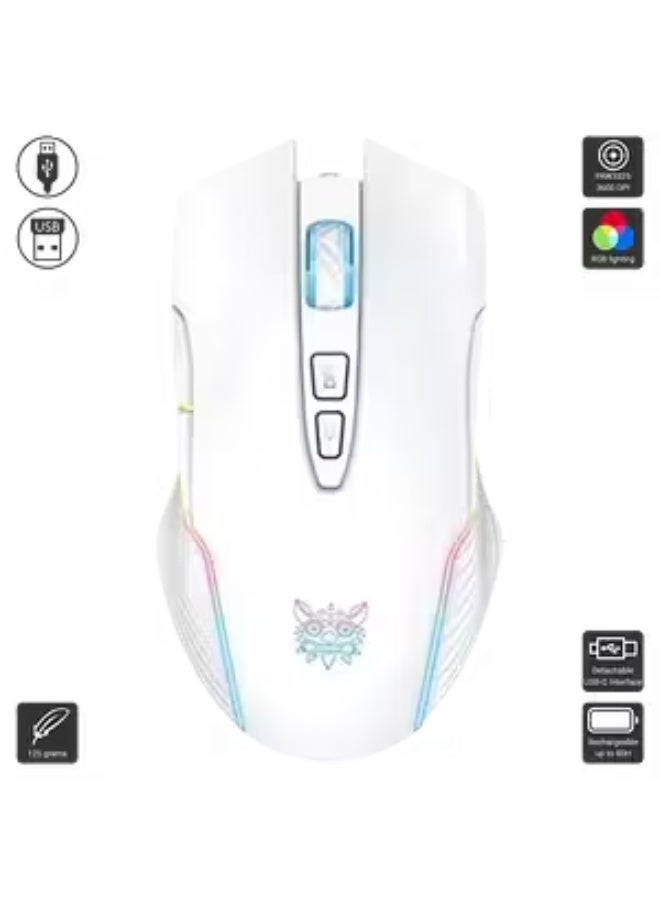 أونيكوما ماوس الألعاب Onikuma CW905 ثنائي الوضع RGB - أبيض - Image 2