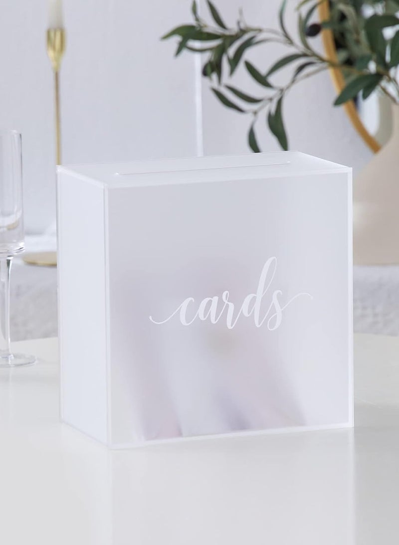TPGP Frosted Acrylic Wedding Card Box with Slot, Large 10x10x5.5 inch with White Print | Wedding Receptions Wishing Well Money Box, Birthdays, Memory Box - Image 1