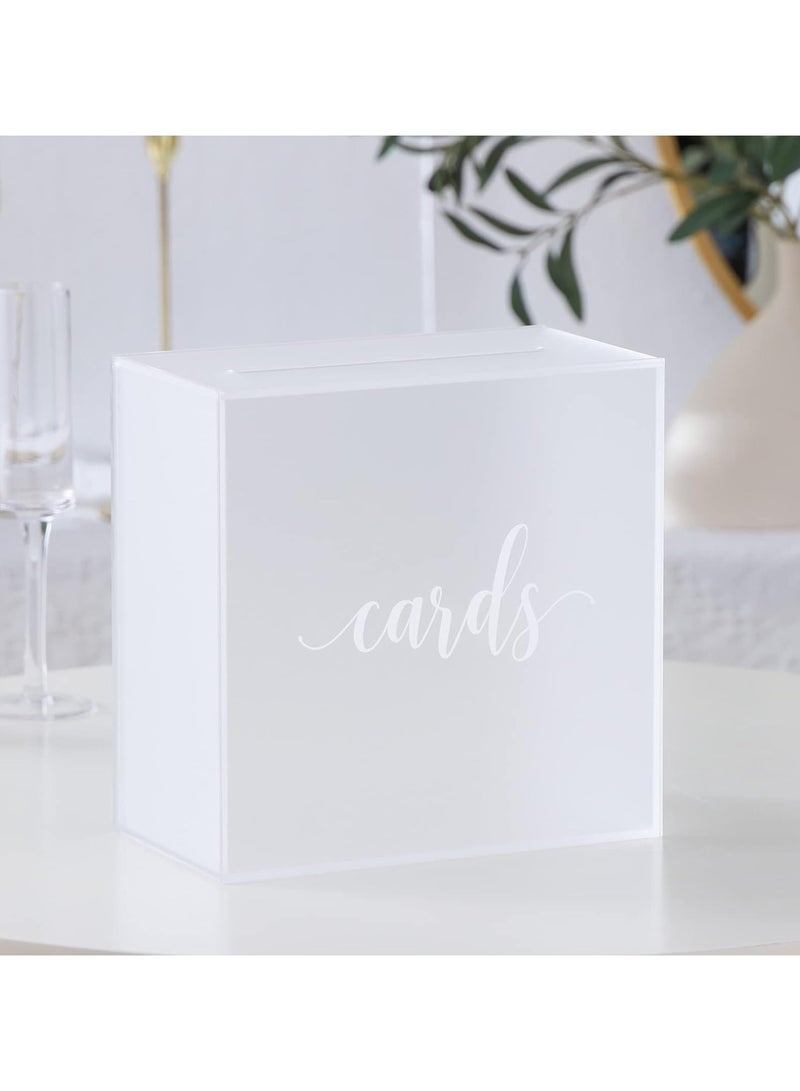 TPGP Frosted Acrylic Wedding Card Box with Slot, Large 10x10x5.5 inch with White Print | Wedding Receptions Wishing Well Money Box, Birthdays, Memory Box - Image 2