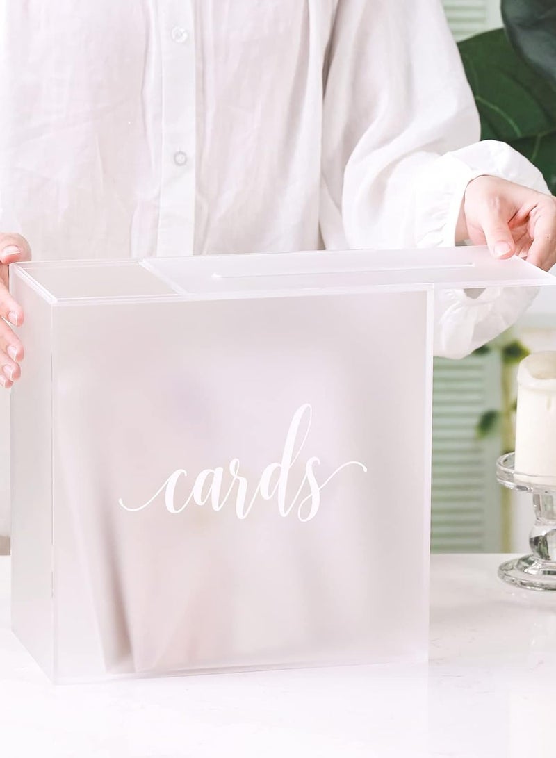 TPGP Frosted Acrylic Wedding Card Box with Slot, Large 10x10x5.5 inch with White Print | Wedding Receptions Wishing Well Money Box, Birthdays, Memory Box - Image 5