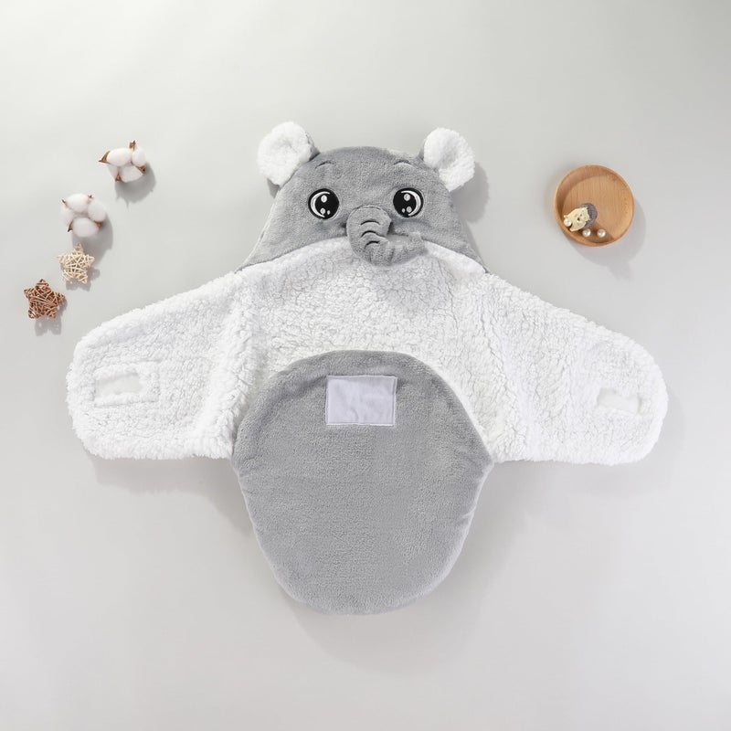 Winmany Baby Hooded Fleece Swaddle Blanket Newborn Fannel Cartoon Receiving Blanket Soft Plush Sleeping Bag Sack Stroller Wrap for Infants Girl Boy 0-6Months (Grey Elephant, 0-3Month) - Image 5