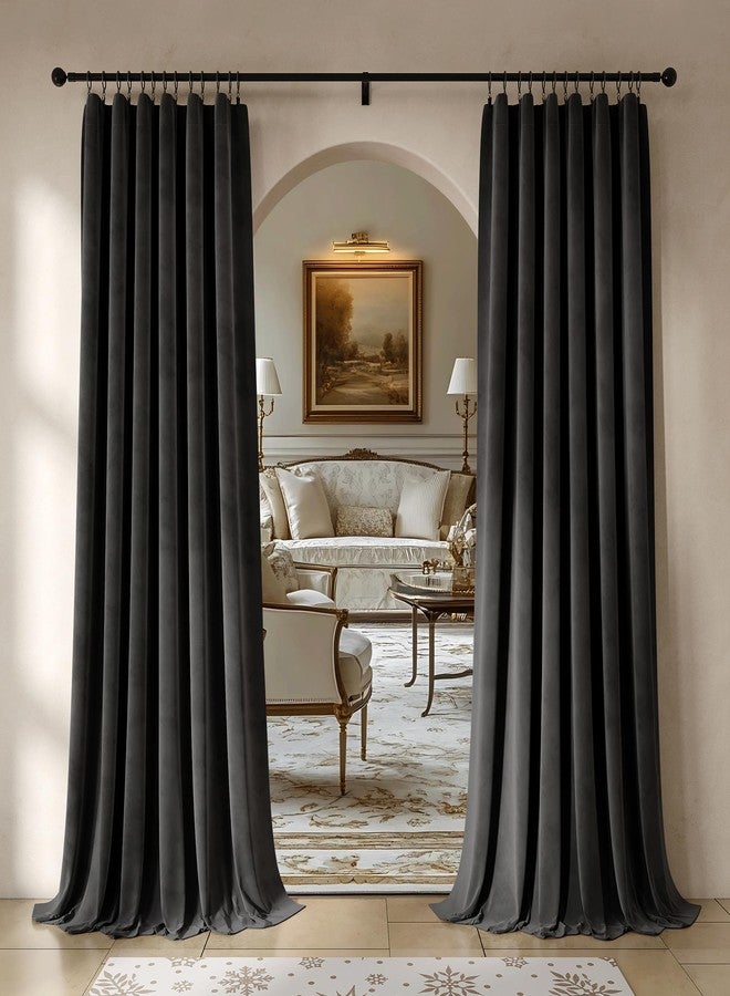 Beauoop Black Velvet Curtains 84 Inches Long 2 Panels for Bedroom Living Room Soft Luxury Room Darkening Thermal Insulated Soundproof Rod Pocket Window Treatments Drapes, 52X84 Set of 2 - Image 1