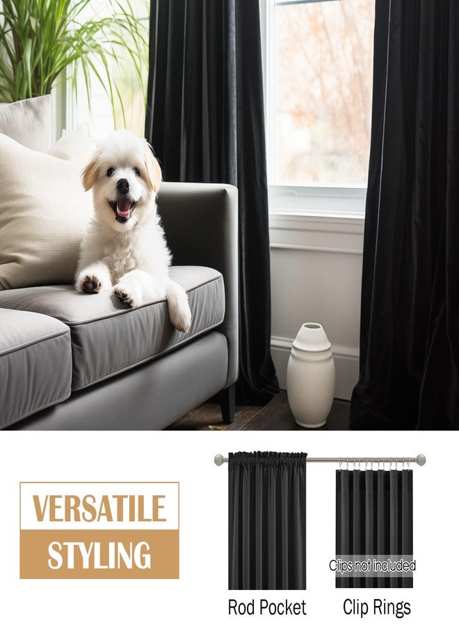Beauoop Black Velvet Curtains 84 Inches Long 2 Panels for Bedroom Living Room Soft Luxury Room Darkening Thermal Insulated Soundproof Rod Pocket Window Treatments Drapes, 52X84 Set of 2 - Image 2