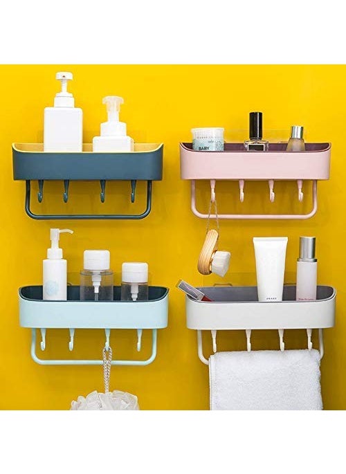 svk dream SVK DREAM Multipurpose Plastic Kitchen Bathroom Shelf Wall Holder Storage Rack Bathroom Rack Storage Box Strong Magic Sticker Shower Rack Shelf with 4 Hook 1pc Multicolor  - Image 5