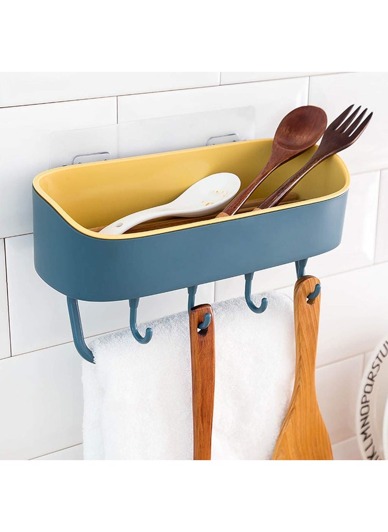 svk dream SVK DREAM Multipurpose Plastic Kitchen Bathroom Shelf Wall Holder Storage Rack Bathroom Rack Storage Box Strong Magic Sticker Shower Rack Shelf with 4 Hook 1pc Multicolor  - Image 1