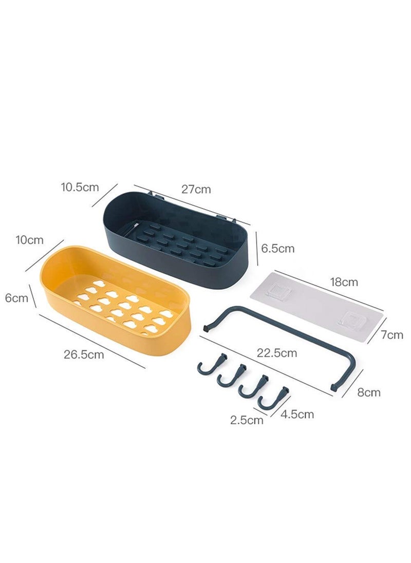 svk dream SVK DREAM Multipurpose Plastic Kitchen Bathroom Shelf Wall Holder Storage Rack Bathroom Rack Storage Box Strong Magic Sticker Shower Rack Shelf with 4 Hook 1pc Multicolor  - Image 2