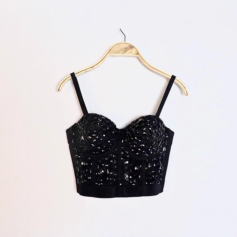 Chest Shaping Corset Outer Wearing Internet Celebrity Heavy Industry Beaded Vest Short Style Ball Brilliant Diamond Sling For Women - Image 3
