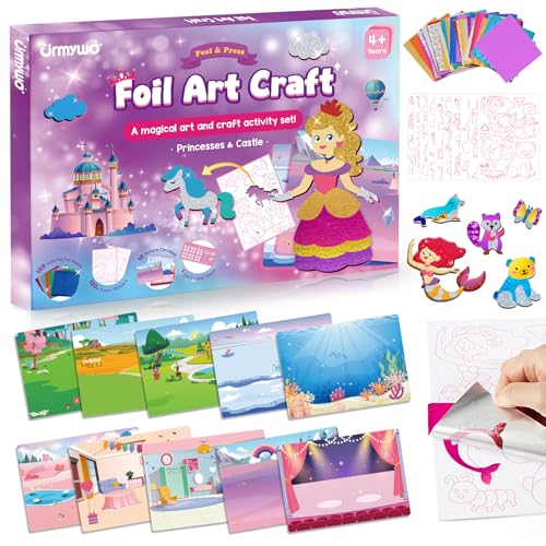 URMYWO Fun Foil Art Craft Supplies Kits Princess Arts and Crafts for Kids Ages 48 No Mess DIY Creative Activity Sticker Coloring BooksEaster Basket StuffersGifts for 4 5 6 7 8 9 10 Year Old Girls Boys - Image 1