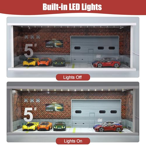 Saichotoy Display Case for Hot Wheels: Stackable Parking Garage for 1/64 Scale Matchbox Toy Car, FoamBoard Storage for Monster Trucks with LED Light and Acrylic Cover, Repair Store - Image 5