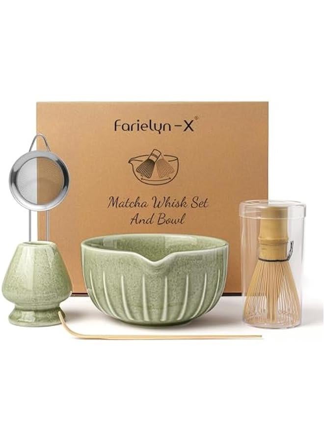 عربست فاريلين-اكس مجموعة خفاقة ماتشا، مجموعة شاي ياباني (5 قطع) تتضمن وعاء ماتشا مع فوهة (19 اونصة) ومضرب من الخيزران ومغرفة ماتشا وحامل خفاقة ماتشا (حامل تشاسين)، منخل من الستانلس ستيل، مجموعة ماشا - Image 1