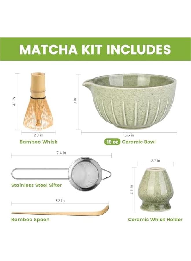 عربست فاريلين-اكس مجموعة خفاقة ماتشا، مجموعة شاي ياباني (5 قطع) تتضمن وعاء ماتشا مع فوهة (19 اونصة) ومضرب من الخيزران ومغرفة ماتشا وحامل خفاقة ماتشا (حامل تشاسين)، منخل من الستانلس ستيل، مجموعة ماشا - Image 2