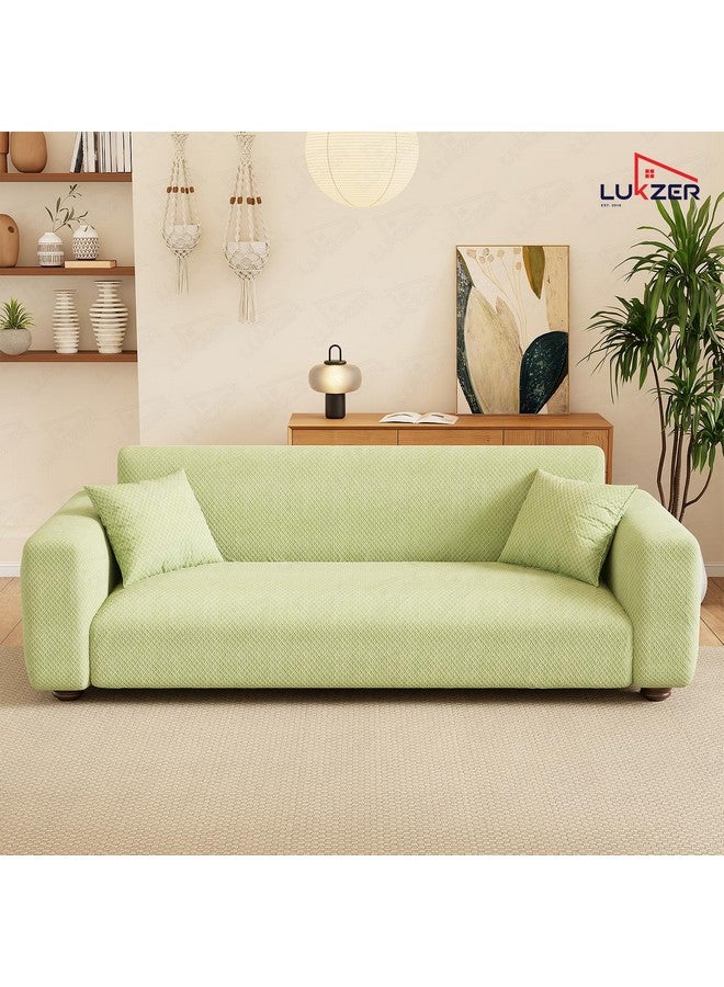 Lukzer غطاء أريكة لوكزر ذو مقعدين بلون أخضر باهت بنمط الماس المنحني | قماش جاكار قابل للتمدد عالميًا بوزن 240 جرام لكل متر مربع | غطاء أريكة مضاد للانزلاق وقابل للغسل (140-180 سم/SC-085-02) - Image 4