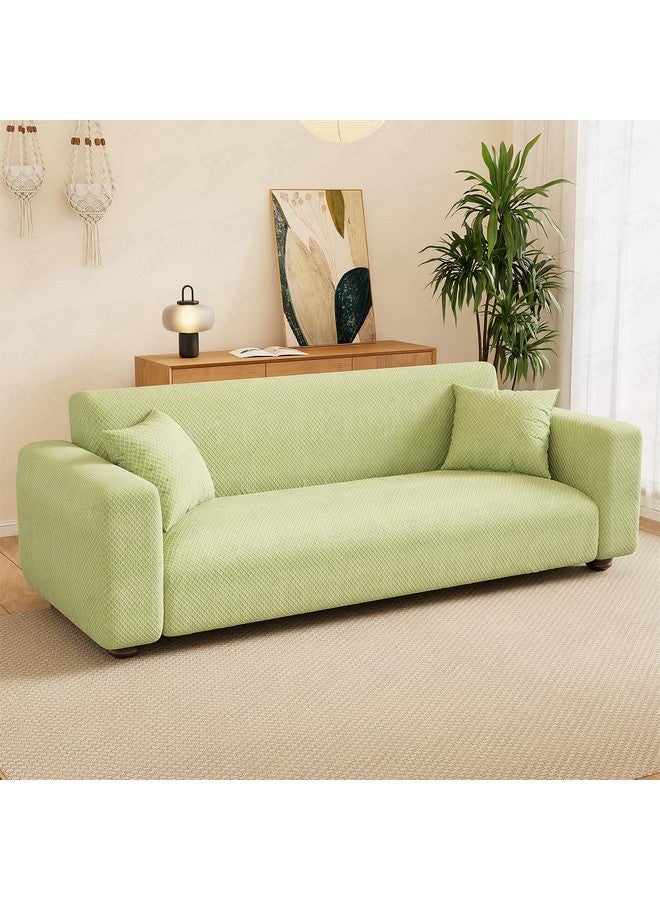 Lukzer غطاء أريكة لوكزر ذو مقعدين بلون أخضر باهت بنمط الماس المنحني | قماش جاكار قابل للتمدد عالميًا بوزن 240 جرام لكل متر مربع | غطاء أريكة مضاد للانزلاق وقابل للغسل (140-180 سم/SC-085-02) - Image 1