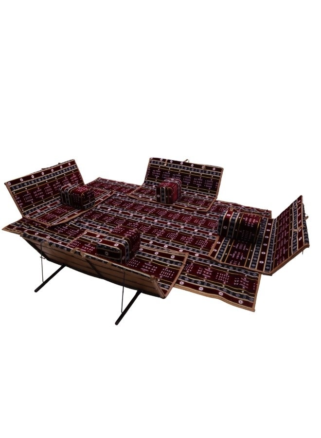 سمارت هوم مجموعة جلوس أرضية تراثية مكونة من 9 قطع مناسبة للسفر والرحلات  البرية والحديقة  , طقم فرشة تخييم ارضية مع اربع مراكى و 4 كراسي  وبساط من القماش عالي الجودة يكفي ل 8 أشخاص - Image 1