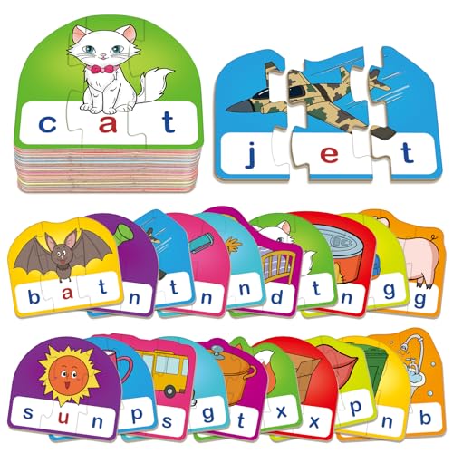 HugHush CVC Puzzle Cards for Kids Toddler Speech Therapy Toys 3 Letter Word Puzzle Reading Spelling Game Preschool Classroom Must Have - Image 1