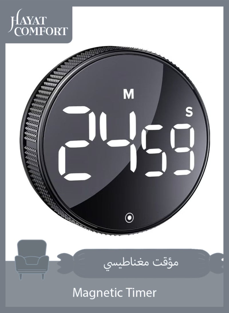Hayat Comfort Digital Kitchen Timer, Large LED Display Magnetic Timer, Adjustable Volume Visual Countdown for Cooking Teaching Study, Productivity Timer, Suitable(Black) - Image 1
