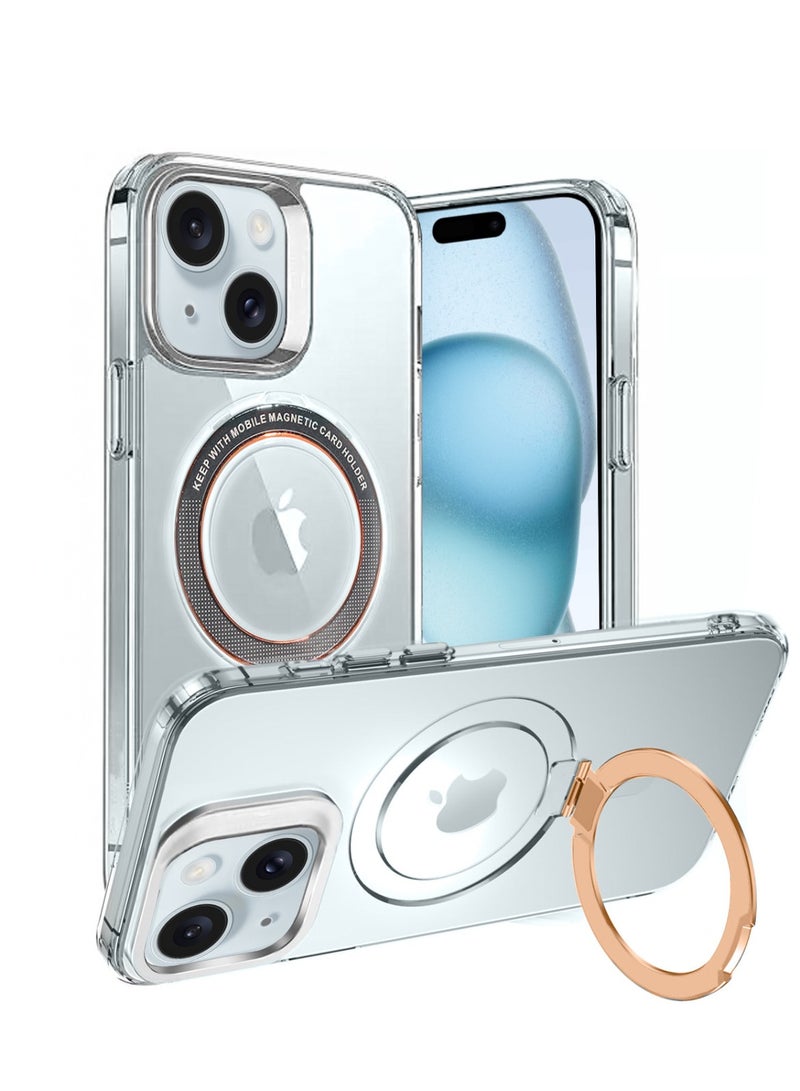 Techie Soft TPU Magnetic Mag Stand Ring Holder Case Cover for Apple iPhone 15 Plus – Clear - Image 1