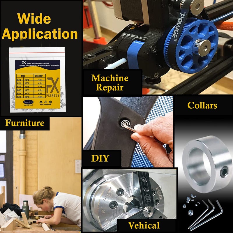 Fixxely Cone Point Set Screws 48 Pcs (M3 M4 M5 M6) Hex Head - Metric 304 Stainless Steel Grub Screws Assorted Sizes Ideal For Home Repairs  Bathroom Fixtures And More - Image 3