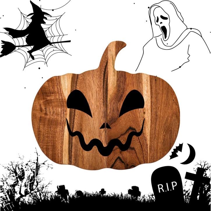 Affinity Decor Halloween Pumpkin Shaped Wood Cutting Board for kitchen Decoration, Gothic Cutting Boards with Handle, Charcuterie Wooden Boards, Serving Platter (Pumpkin Board 12"L x 13"W) - Image 3