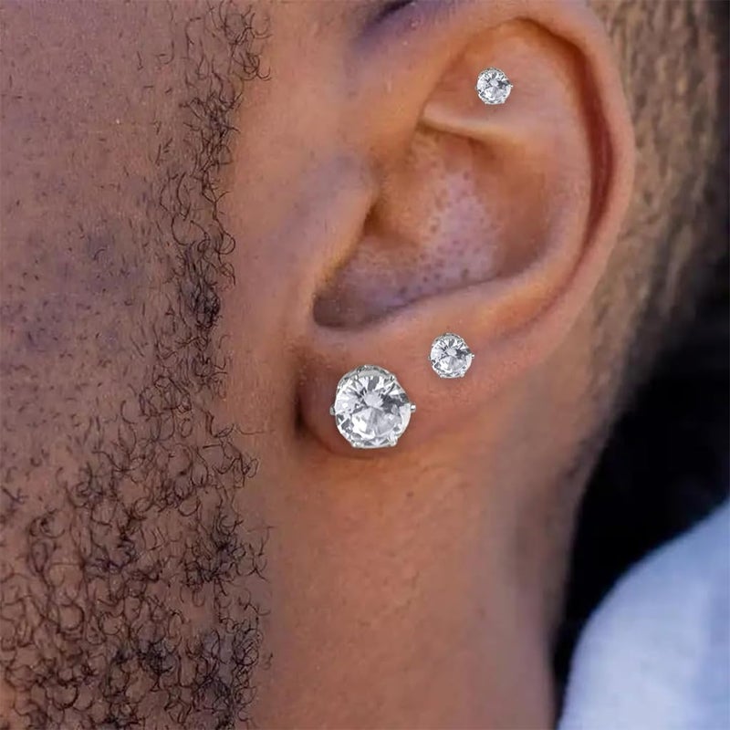 HANNEA® 5 Pairs Clip-On Stud Earrings for Women, Non-Pierced 4-8mm Round Cubic Zirconia, Rhinestone Shiny Earring Set, Comfort Fit Jewelry - Image 5