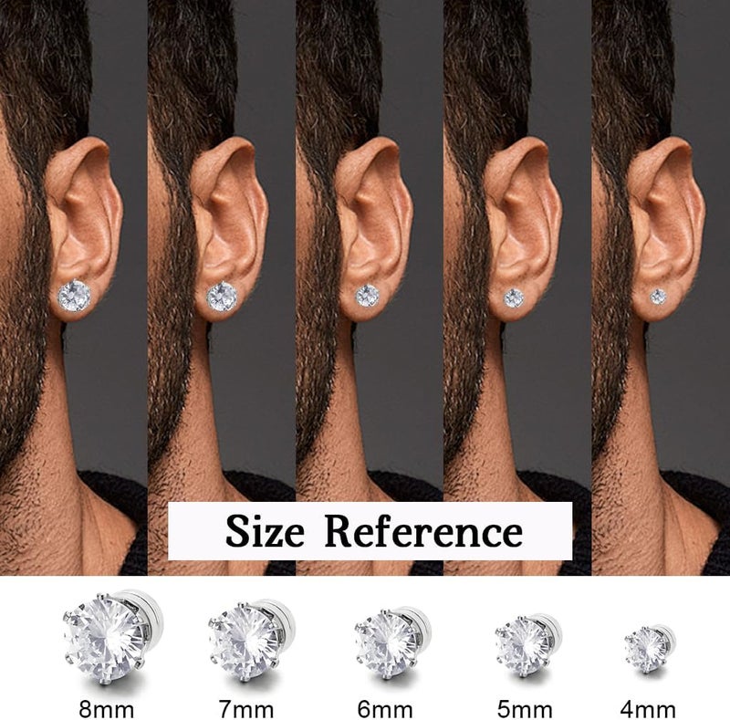 HANNEA® 5 Pairs Clip-On Stud Earrings for Women, Non-Pierced 4-8mm Round Cubic Zirconia, Rhinestone Shiny Earring Set, Comfort Fit Jewelry - Image 1