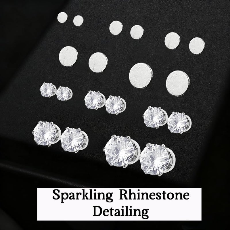 HANNEA® 5 Pairs Clip-On Stud Earrings for Women, Non-Pierced 4-8mm Round Cubic Zirconia, Rhinestone Shiny Earring Set, Comfort Fit Jewelry - Image 4