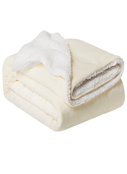 Sherpa Blanket Single Size Twin Plush Bed Blanket Throw Blanket Flannel Fleece Reversible Lamb Blanket Warm and Plush Travel Blanket Off White 160x220 cm