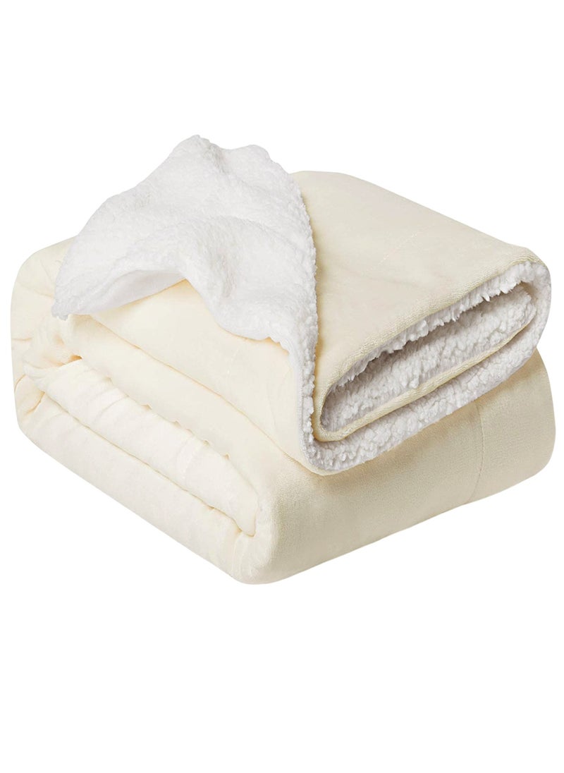 Fabienne - Sherpa Blanket Single Size Twin Plush Bed Blanket Throw Blanket Flannel Fleece Reversible Lamb Blanket Warm and Plush Travel Blanket Off White 160x220 cm - Image 1