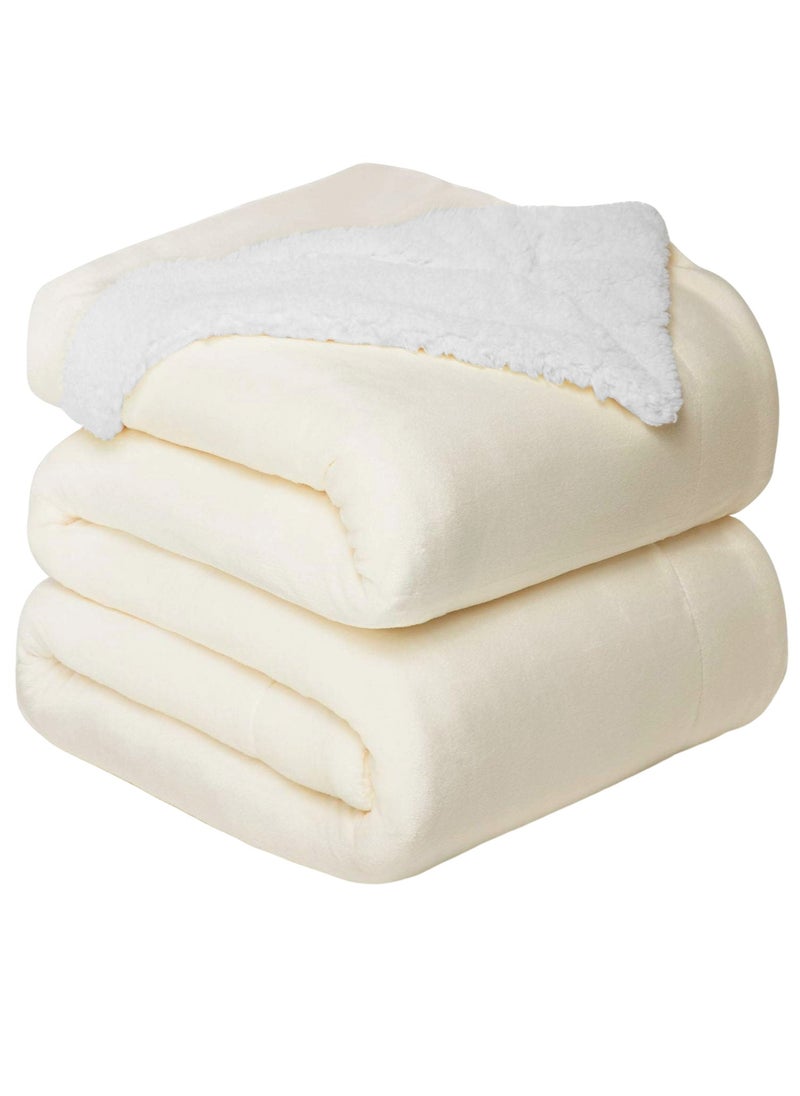 Fabienne - Sherpa Blanket Single Size Twin Plush Bed Blanket Throw Blanket Flannel Fleece Reversible Lamb Blanket Warm and Plush Travel Blanket Off White 160x220 cm - Image 1