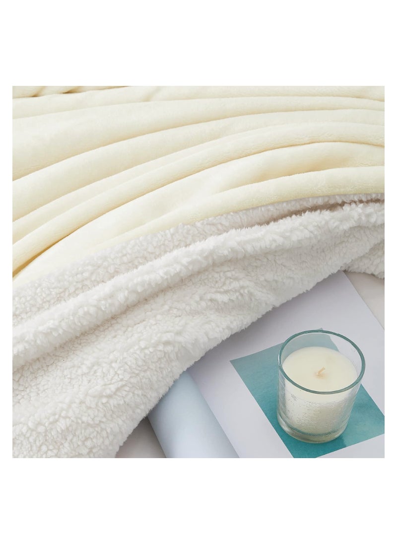 Fabienne - Sherpa Blanket Single Size Twin Plush Bed Blanket Throw Blanket Flannel Fleece Reversible Lamb Blanket Warm and Plush Travel Blanket Off White 160x220 cm - Image 1