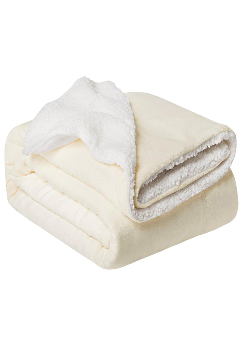 Fabienne Sherpa Blanket Single Size Twin Plush Bed Blanket Throw Blanket Flannel Fleece Reversible Lamb Blanket Warm and Plush Travel Blanket Off White 160x220 cm - Image 1
