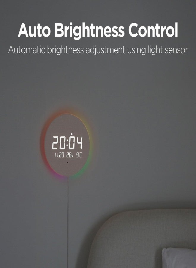 mooas ساعة حائط رقمية خشبية صامتة بتقنية LED، مزودة بإضاءة ليلية على شكل قمر مكتمل وشفق قطبي، مع جهاز تحكم عن بعد، ومقياس لدرجة الحرارة والرطوبة، وإضاءة خلفية بـ 12 لونًا مزاجيًا، ومؤقت منبه لشروق الشمس، وخاصية السطوع التلقائي، مناسبة لغرف النوم والمعيشة. - Image 4