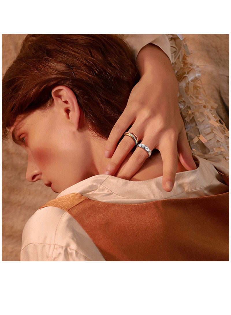 Excefore خواتم ثلاثية الأشرطة متشابكة من الفولاذ المقاوم للصدأ للنساء والفتيات، خاتم زفاف روسي ثلاثي الألوان، مقاس 4 إلى 12، مع صندوق هدايا - Image 5