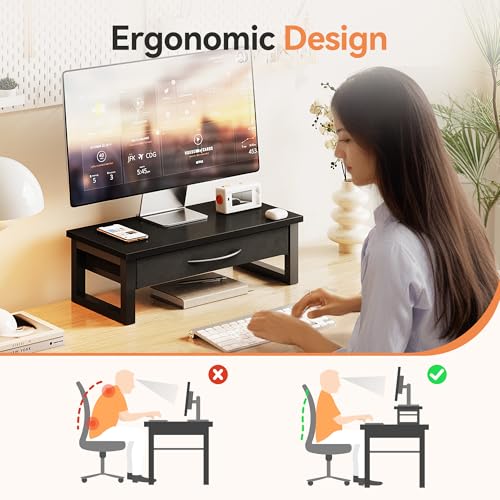 HEWORLIF Computer Monitor Stand Riser Desk Organizers and Accessories with Drawer 2Tier Laptop Stand for Desk Office Organizer Storage Wood - Image 3