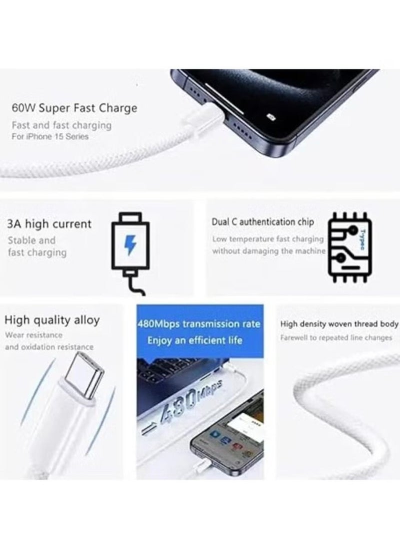 JAJEEK iPhone 16/15 Charging Cable 2M – 60W USB C to C Fast Charging Cable, Durable & High-Speed Data Transfer, Compatible with iPhone 16, 15, iPad, MacBook, and More - Image 5
