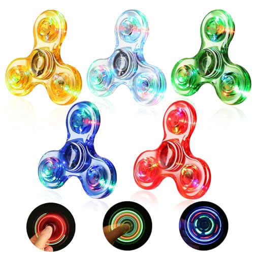 SCIONE 5 Pack LED Light Up Fidget SpinnersGlow in The Dark Sensory Toys for KidsFidget Stress Toys for Anxiety ReliefParty FavorsClassroom PrizesStocking Stuffers - Image 1
