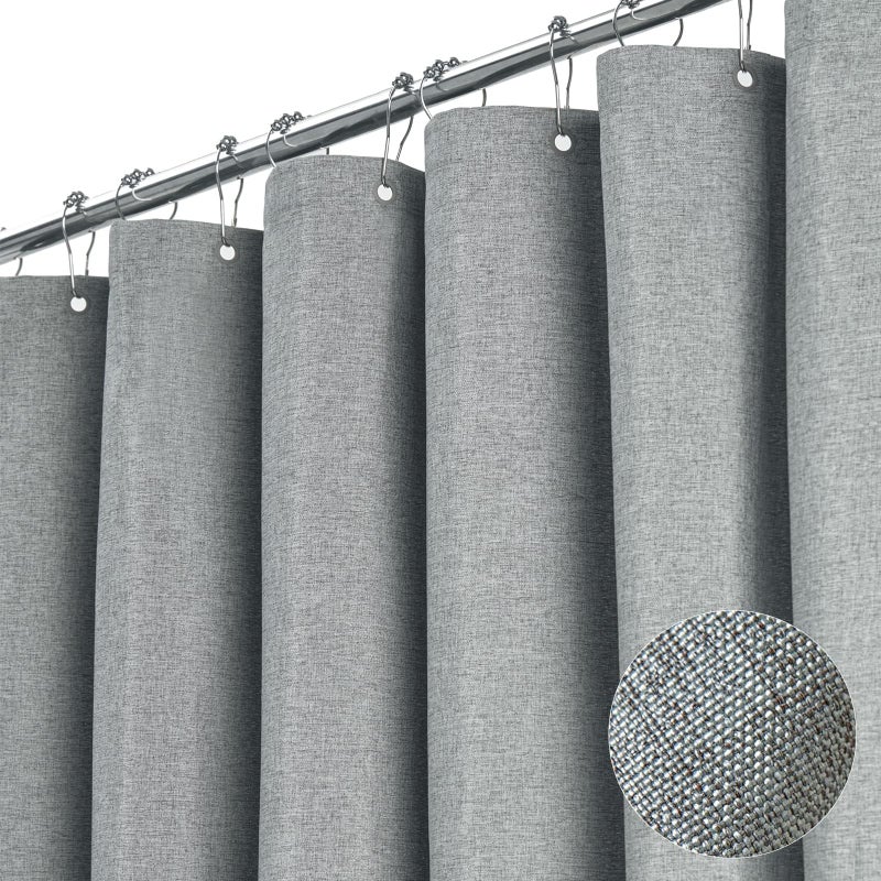 BTTN Wide Shower Curtain - W84xH72 Inch Linen Textured Heavy Duty Fabric Shower Curtain Set with 14 Plastic Hooks  Large Hotel Spa Simple Waterproof Polyester Bath Curtains for Bathroom - Gray/Grey - Image 1