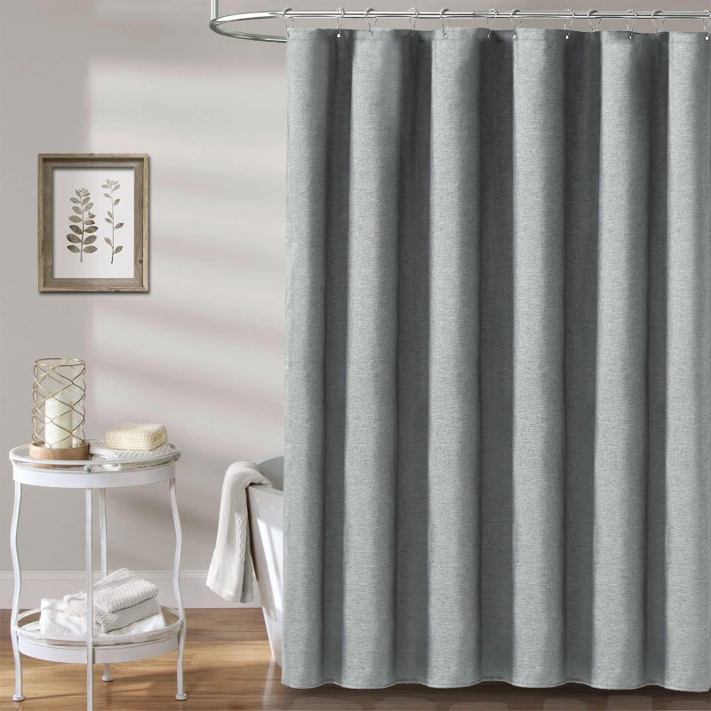 BTTN Wide Shower Curtain - W84xH72 Inch Linen Textured Heavy Duty Fabric Shower Curtain Set with 14 Plastic Hooks  Large Hotel Spa Simple Waterproof Polyester Bath Curtains for Bathroom - Gray/Grey - Image 5
