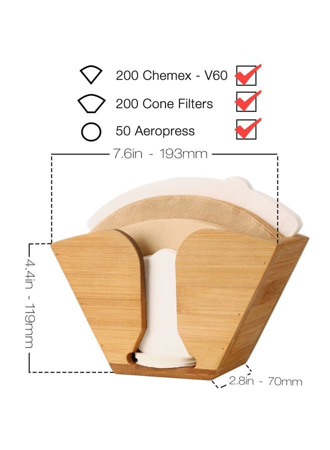Unibene Bamboo Coffee Filter Holder, Coffee Paper Storage Container Dispenser Rack Shelf for Aeropress, Chemex, Hario V60 and Melitta Cone Filters - Image 2