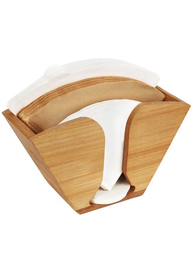 Unibene Bamboo Coffee Filter Holder, Coffee Paper Storage Container Dispenser Rack Shelf for Aeropress, Chemex, Hario V60 and Melitta Cone Filters - Image 1
