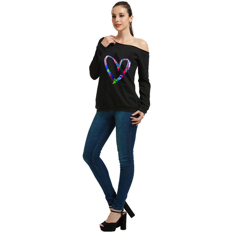 MAGICMK Women's Off Shoulder Long Sleeve,80s Outfit Sweatshirt Slouchy Printed Neon Long Tunics Top for Party (S) - Image 5