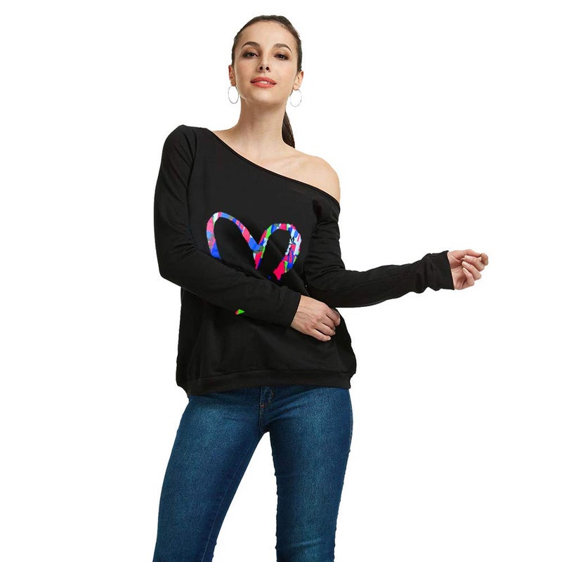 MAGICMK Women's Off Shoulder Long Sleeve,80s Outfit Sweatshirt Slouchy Printed Neon Long Tunics Top for Party (S) - Image 3