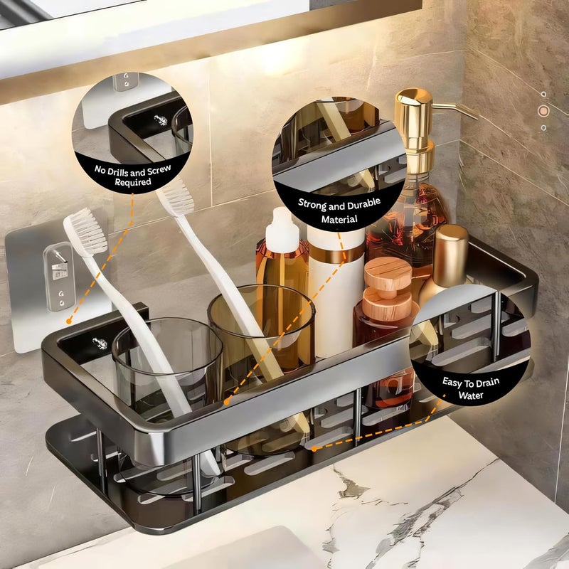MIORAH 2 Pack Self Adhesive Bathroom Shelf – No Drill Rustproof Wall Organizer Rack for Toiletries & Shower Storage - Image 3