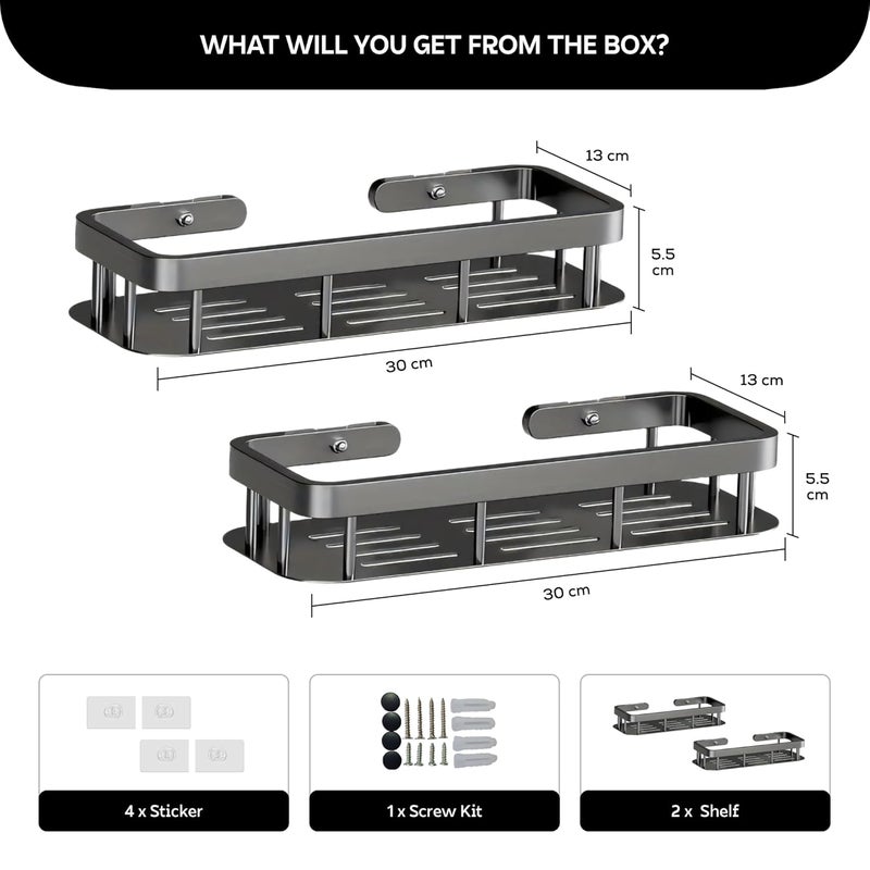 MIORAH 2 Pack Self Adhesive Bathroom Shelf – No Drill Rustproof Wall Organizer Rack for Toiletries & Shower Storage - Image 2