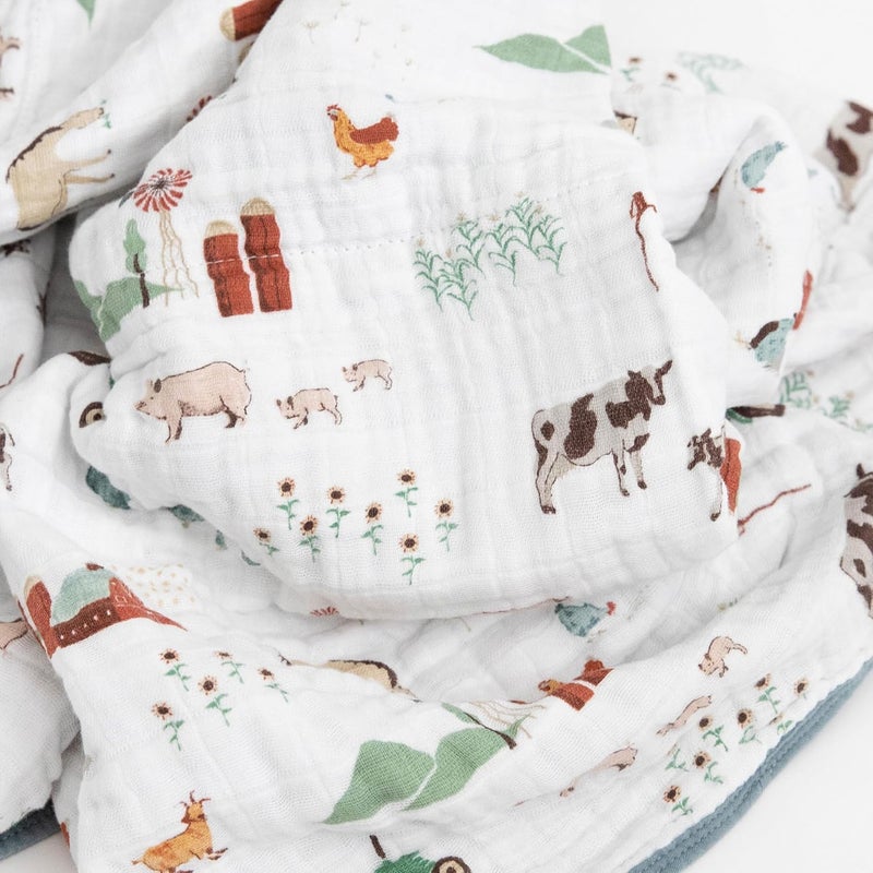 Little Unicorn Farmyard Cotton Muslin Quilt Blanket - Image 3