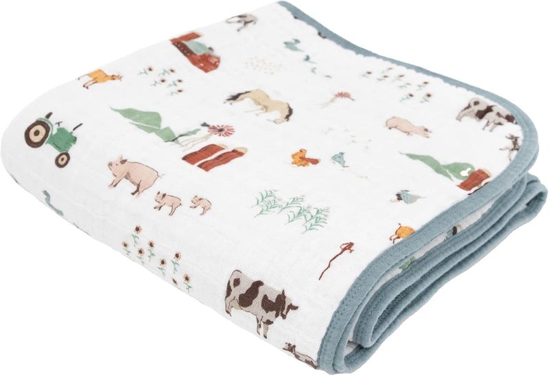 Little Unicorn Farmyard Cotton Muslin Quilt Blanket - Image 1