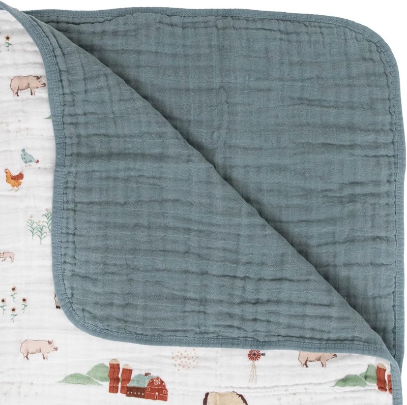 Little Unicorn Farmyard Cotton Muslin Quilt Blanket - Image 2